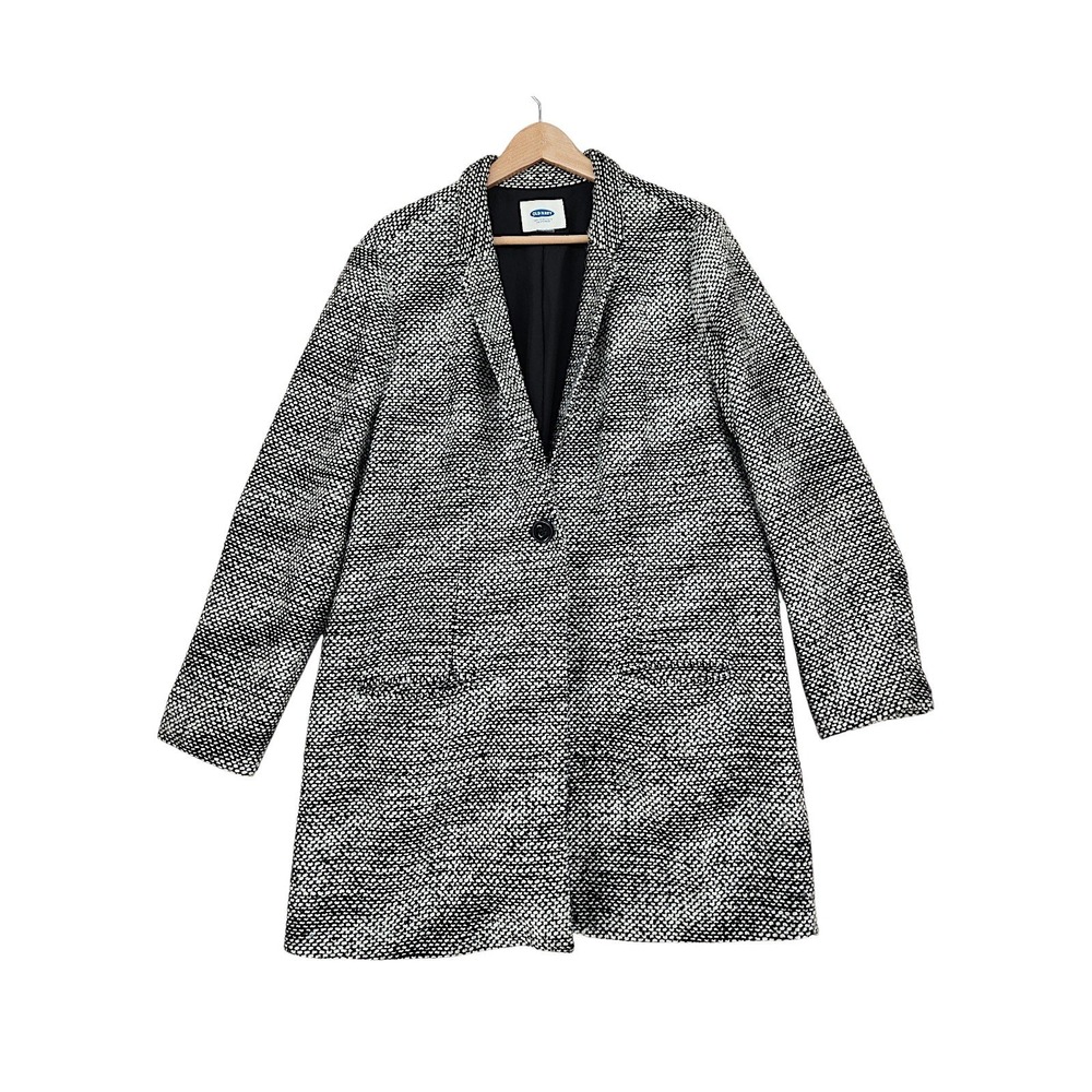 Old Navy Tweed Overcoat XL Women Finley Car Coat Black White Textured Minimalist
